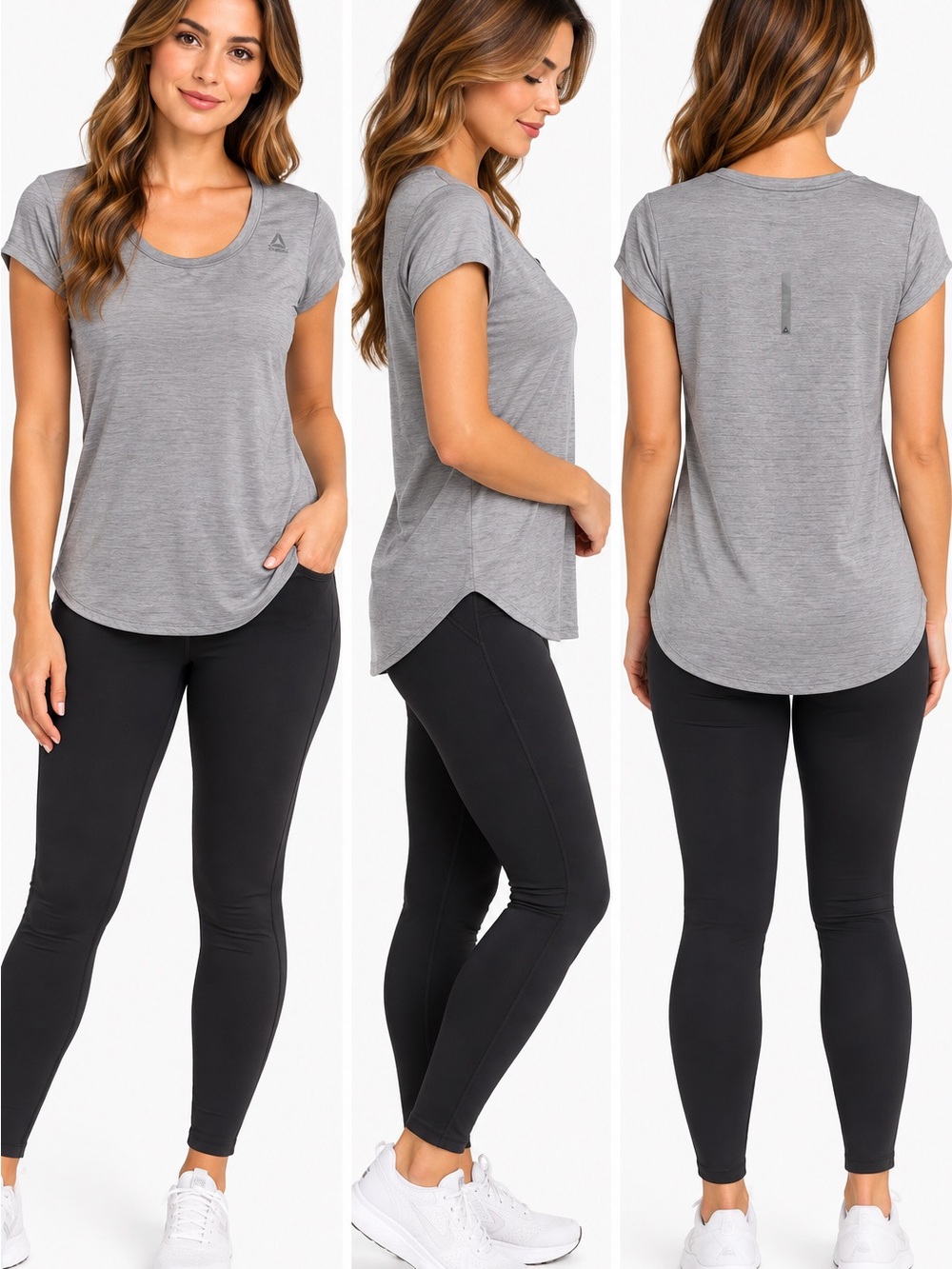 Reebok Women’s Gray Athletic Workout T-Shirt Short Sleeve Size L